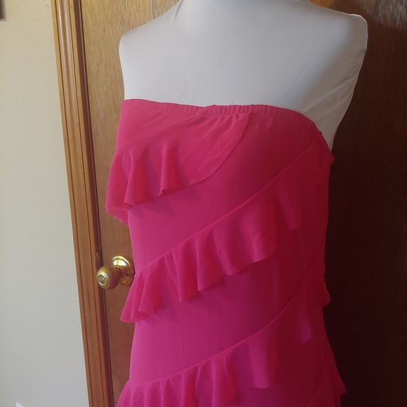 NWT BTFBM Hot Pink Strapless Tube Ruffle Frill Mesh Bodycon Long Maxi Dress XXL - Picture 4 of 13